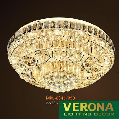 Đèn mâm Verona ốp trần pha lê Ø950 x H380, ánh sáng 3 chế độ