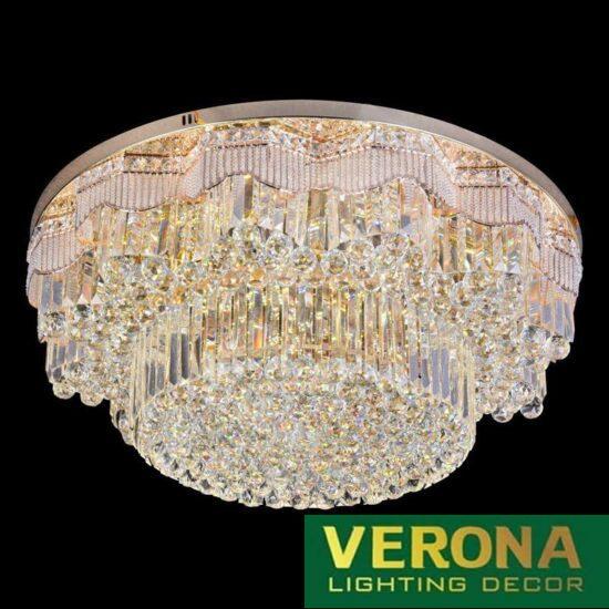 Đèn mâm Verona ốp trần pha lê Ø1000 x H300, ánh sáng 3 chế độ