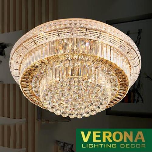 Đèn mâm Verona ốp trần pha lê Ø800 x H350, LED SMD, ánh sáng 3 chế độ