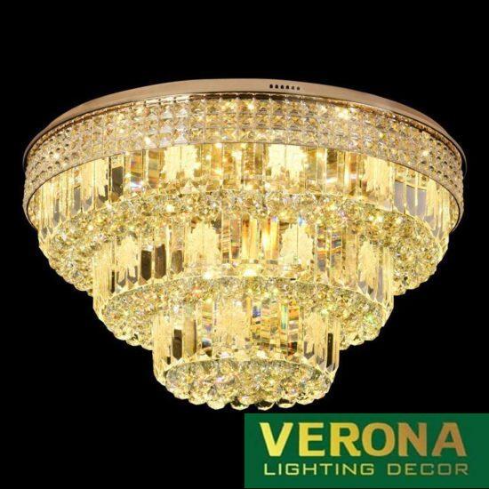 Đèn mâm Verona ốp trần pha lê Ø800 x H450, LED SMD, ánh sáng 3 chế độ