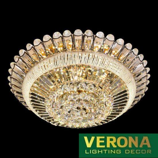 Đèn mâm Verona ốp trần pha lê Ø800 x H320, LED SMD, ánh sáng 3 chế độ