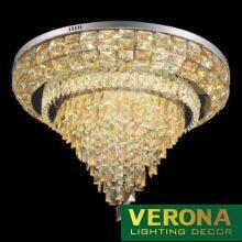 Đèn mâm Verona ốp trần pha lê Ø800 x H400, ánh sáng 3 chế độ