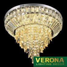Đèn mâm Verona ốp trần pha lê Ø600 x H300, ánh sáng 3 chế độ