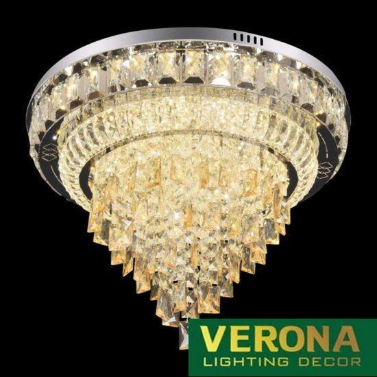 Đèn mâm Verona ốp trần pha lê Ø800 x H350, ánh sáng 3 chế độ