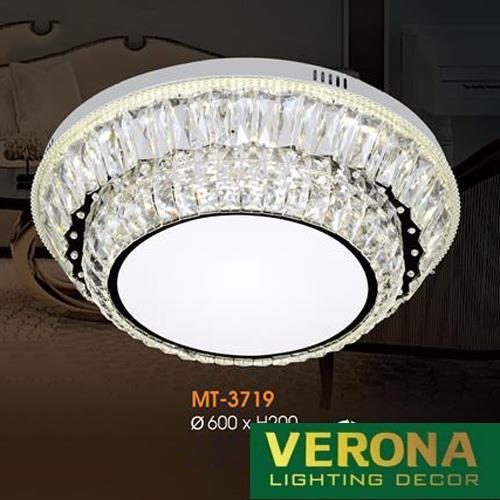 Đèn mâm Verona ốp trần pha lê Ø600 x H200, ánh sáng 3 chế độ