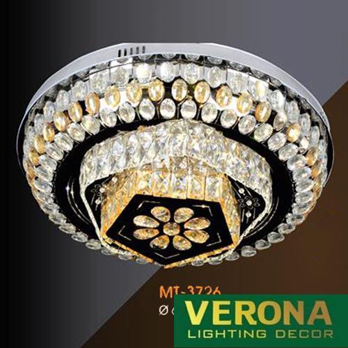 Đèn mâm Verona ốp trần pha lê Ø600 x H200, ánh sáng 3 chế độ