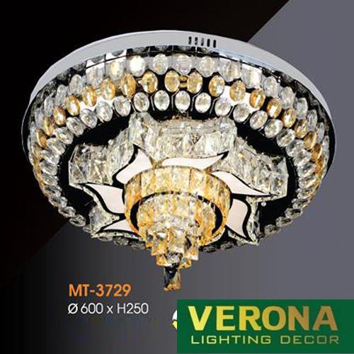 Đèn mâm Verona ốp trần pha lê Ø600 x H250, ánh sáng 3 chế độ