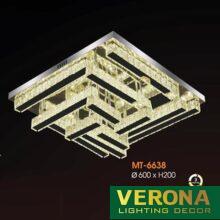 Đèn mâm Verona ốp trần pha lê Vuông Ø600 x H200, ánh sáng 3 chế độ