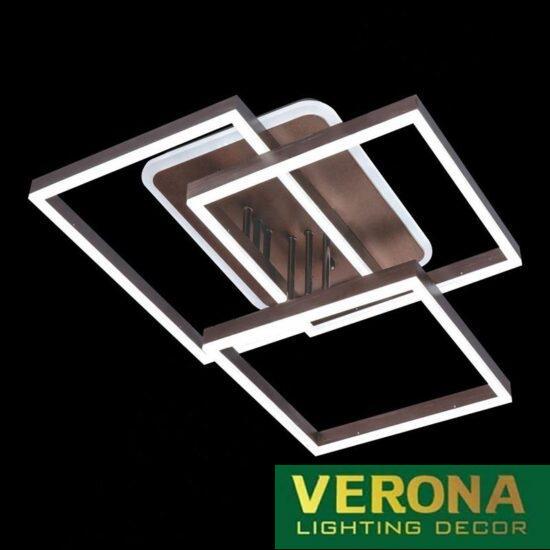 Đèn mâm Verona ốp trần Led Màu Cafe L550 x 500 x H150, Có Remote, ánh sáng 3 chế độ