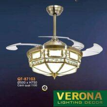 Quạt trần đèn Verona Ø500 x H750, cánh quạt 1100, Ánh sáng 3 chế độ
