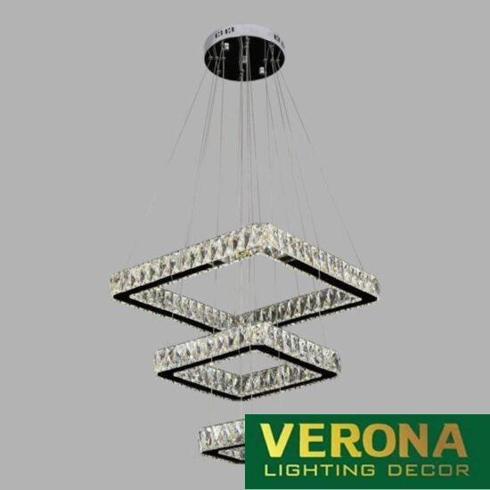 Đèn thả pha lê Verona Ø500 + 350 + 190, LED + Remote, ánh sáng 3 chế độ