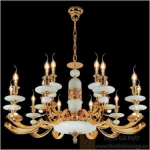 Đèn chùm nến đồng chao đá ngọc Ø950xH560, LED - E14x15