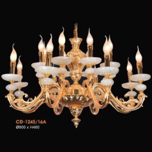 Đèn chùm nến đồng chao đá ngọc Ø800xH460, LED - E14x16