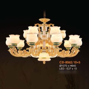 Đèn chùm nến đồng Veronia - Chao đá ngọc Ø1070*H640, Led - E27 x 15