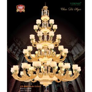 Đèn chùm nến đồng Veronia - Chao đá ngọc Ø1810*H2400, Led - E27 x 50