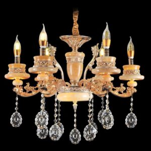 Đèn chùm pha lê nến chao đá ngọc Ø700xH650, LED - E14x6