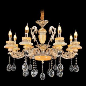 Đèn chùm pha lê nến chao đá ngọc Ø800xH650, LED - E14x8
