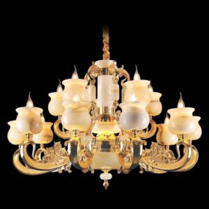 Đèn chùm nến chao đá ngọc Ø1000xH580, LED - E14x15