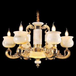 Đèn chùm nến chao đá ngọc Ø700xH430, LED - E14x6