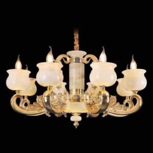 Đèn chùm nến chao đá ngọc Ø800xH430, LED - E14x8