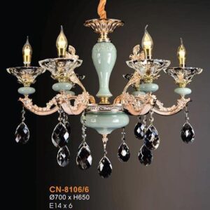 Đèn chùm pha lê nến Ø700xH650, E14x6