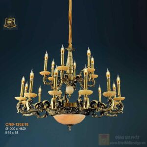 Đèn chùm nến đồng chao đá ngọc Ø1000xH820, LED - E14x18