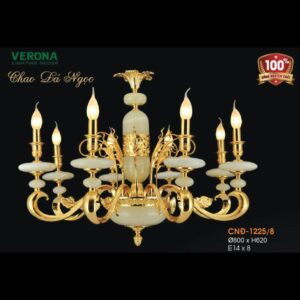 Đèn chùm nến đồng chao đá ngọc Ø800*H620, E14*8