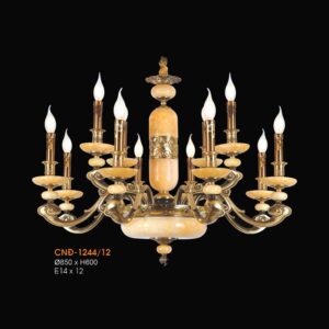 Đèn chùm nến đồng chao đá ngọc Ø850*H600, E14*12