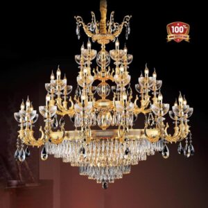 Đèn chùm nến đồng Verona Ø1500*H1200, Pha Lê: K9A1, Đá Malachite