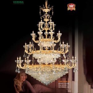 Đèn chùm nến đồng Verona Ø1800*H2500, Pha Lê: K9A1, Đá Malachite