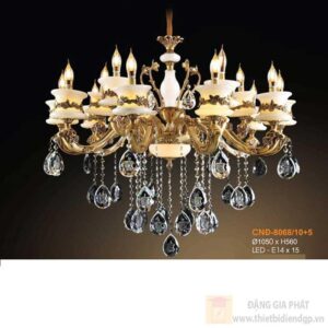 Đèn chùm nến đồng chao đá ngọc Ø1050xH560, LED - E14x15