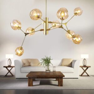 Đèn thả Led Verona nghệ thuật E27 x 9, Chao màu trà, Ø800 x H800