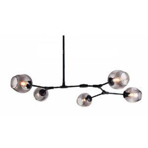 Đèn thả Led Verona nghệ thuật E27 x 5, Chao màu đen khói, Ø700 x H800