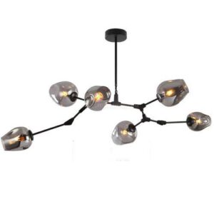 Đèn thả Led Verona nghệ thuật E27 x 6, Chao màu đen khói, Ø800 x H800