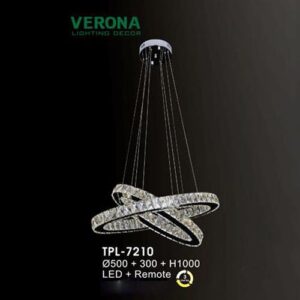 Đèn thả pha lê Verona Ø500 + 300 x H1000, LED + Remote, ánh sáng 3 chế độ
